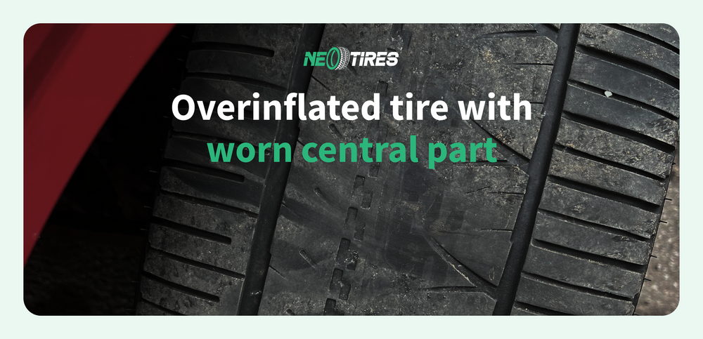 worn tire tread of an overinflated tre